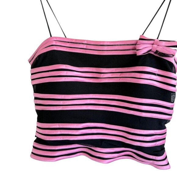 JS COLLECTIONS PINK BLACK Y2K STRIPED BOW TOP WOMENS 10 - Picture 5 of 7